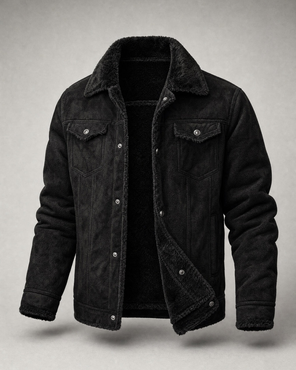 Men's Fleece-Lined Lapel Coat in Black | Belmorne
