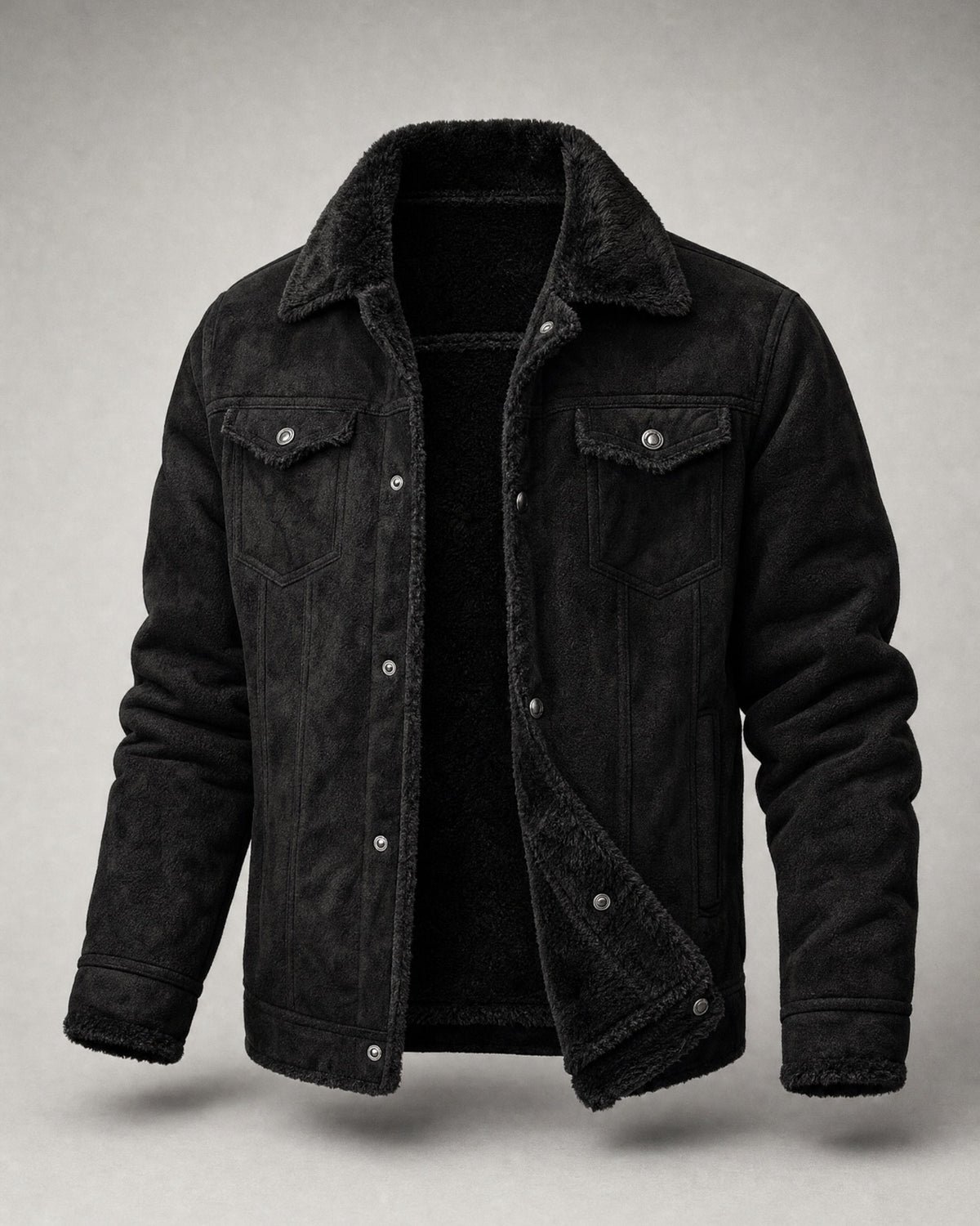 Men's Fleece-Lined Lapel Coat in Black | Belmorne