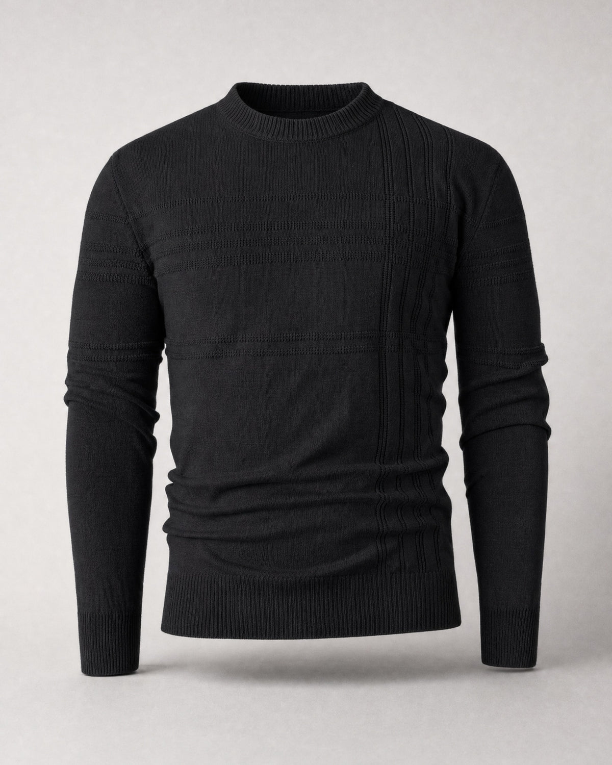 Men's Fine Knit Crew-Neck Sweater in Black | Belmorne