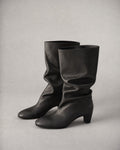 Women's Faux-Leather Fold-Over Boots in Black | Belmorne