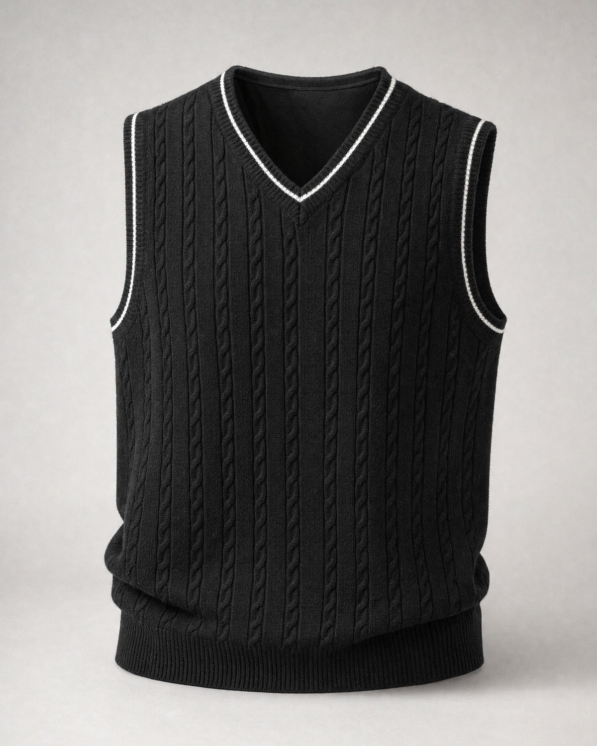 Men's Knitted Sweater Vest in Black | Belmorne