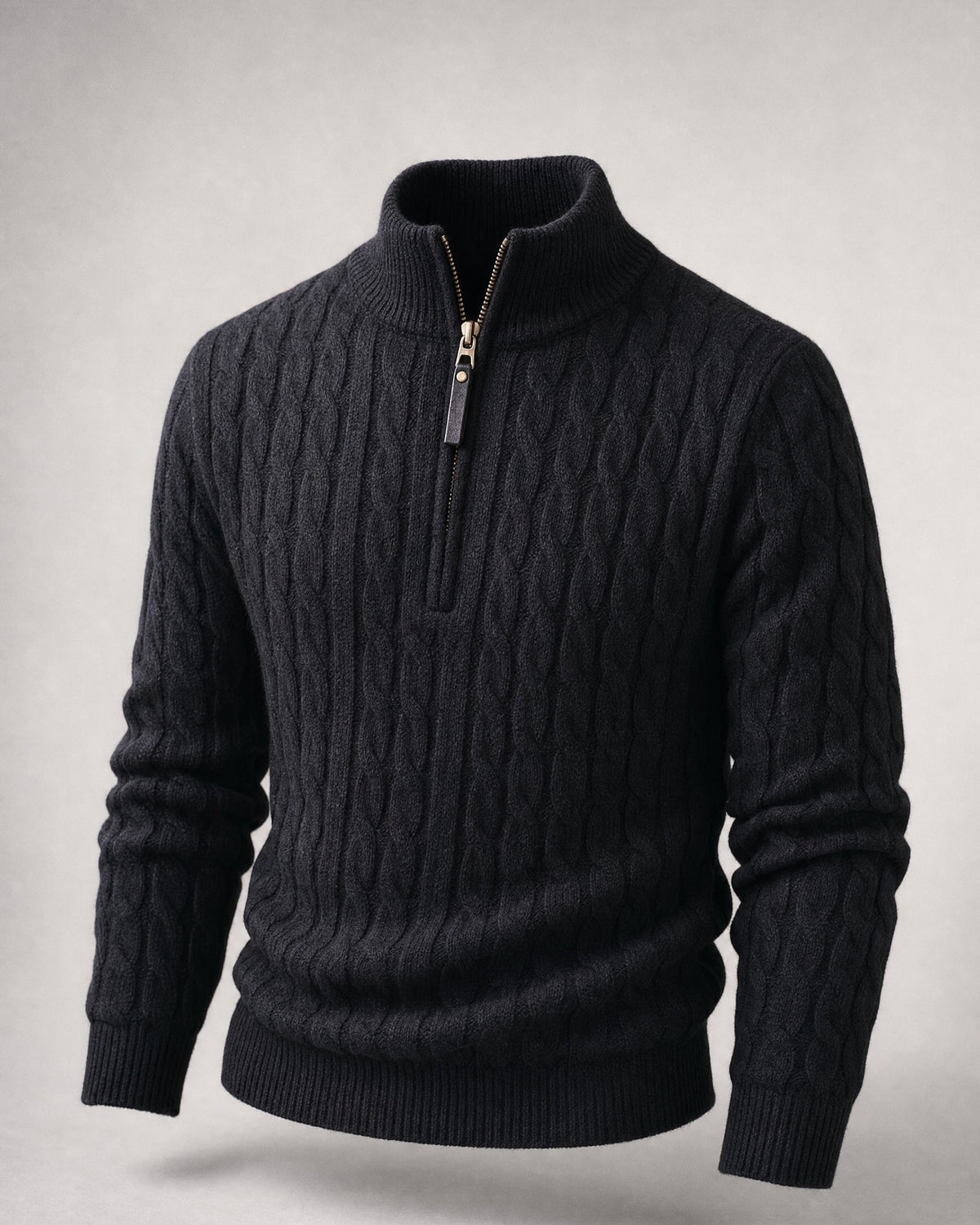 Men's Cable-Knit Half-Zip Sweater in Black | Belmorne