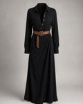 Women's Belted Shirt Dress in Black | Belmorne