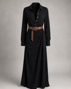 Women's Belted Shirt Dress in Black | Belmorne