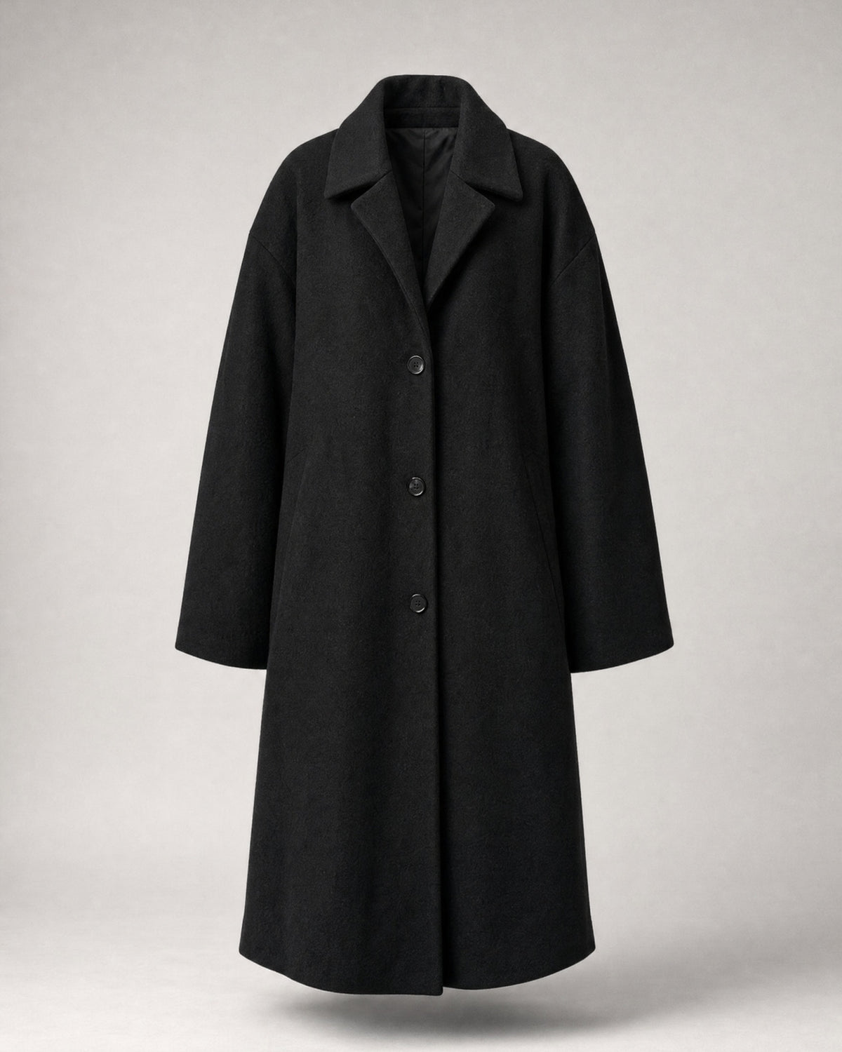 Women's Long Lapel Coat in Black | Belmorne