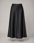 Women's Satin Midi Skirt in Black | Belmorne