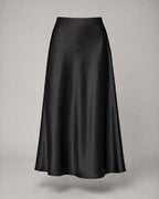 Women's Satin Midi Skirt in Black | Belmorne