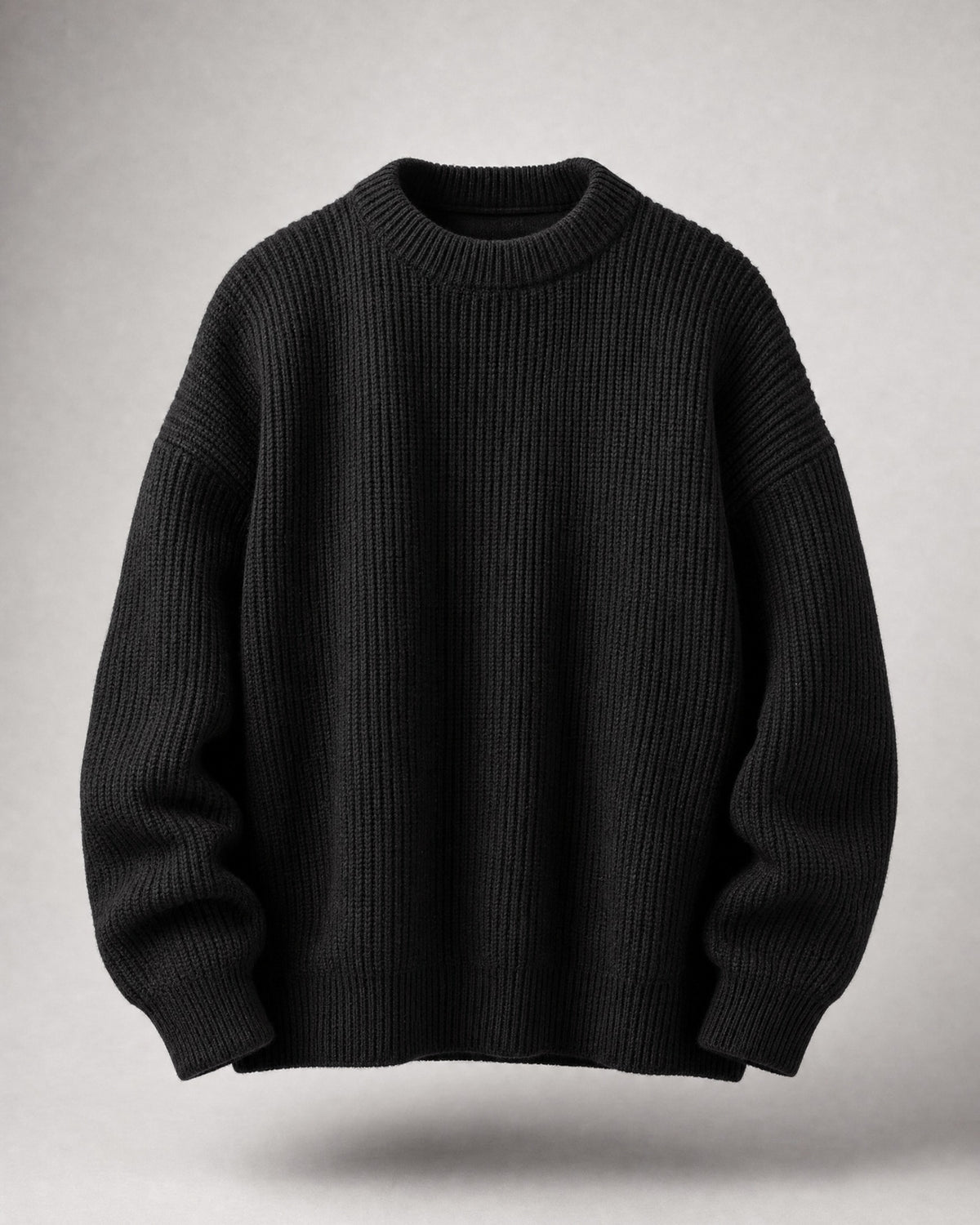 Men's Chunky Knit Crew-Neck Sweater in Black | Belmorne