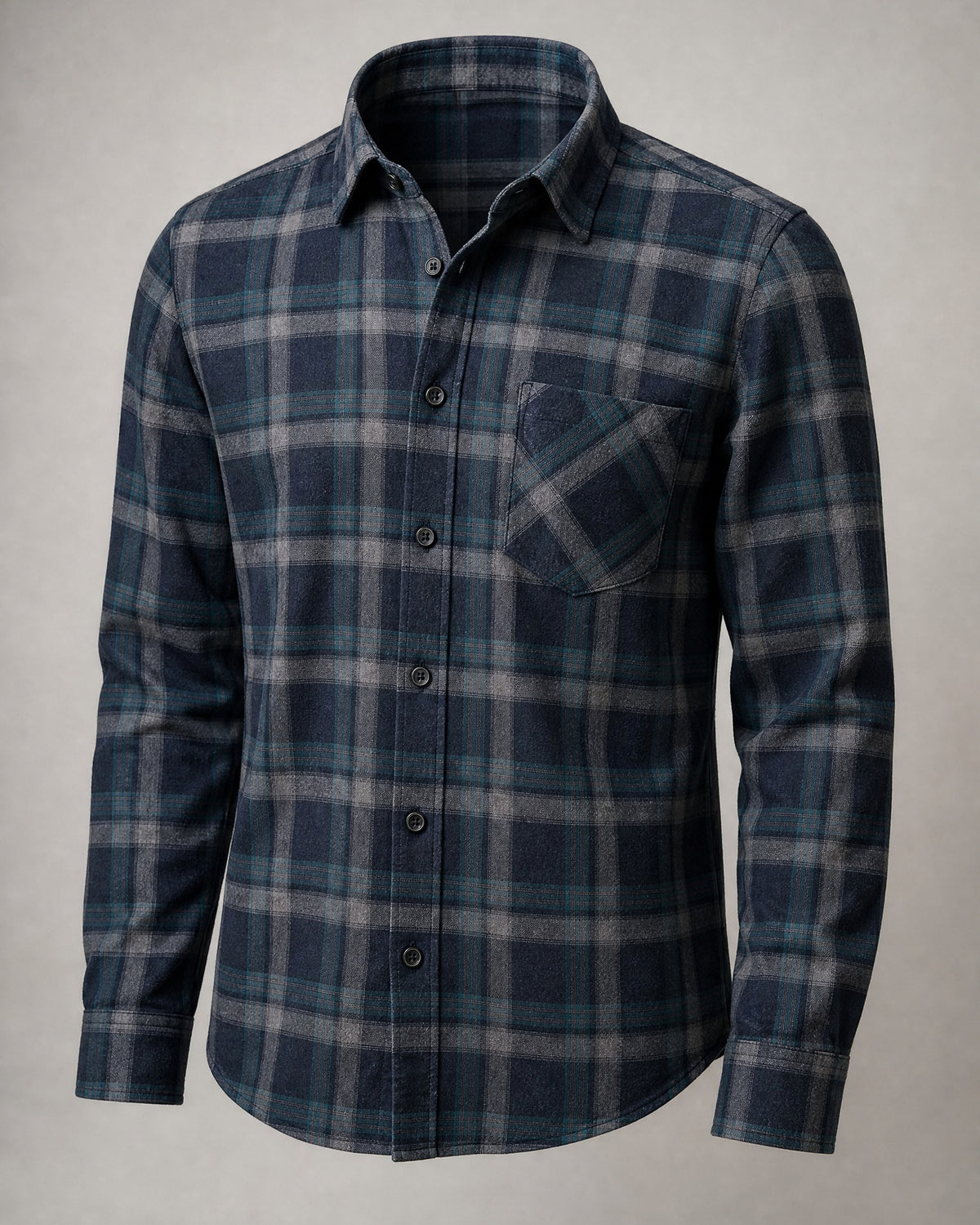 Men's Brushed Cotton Flannel Shirt in Blue Green Check | Belmorne