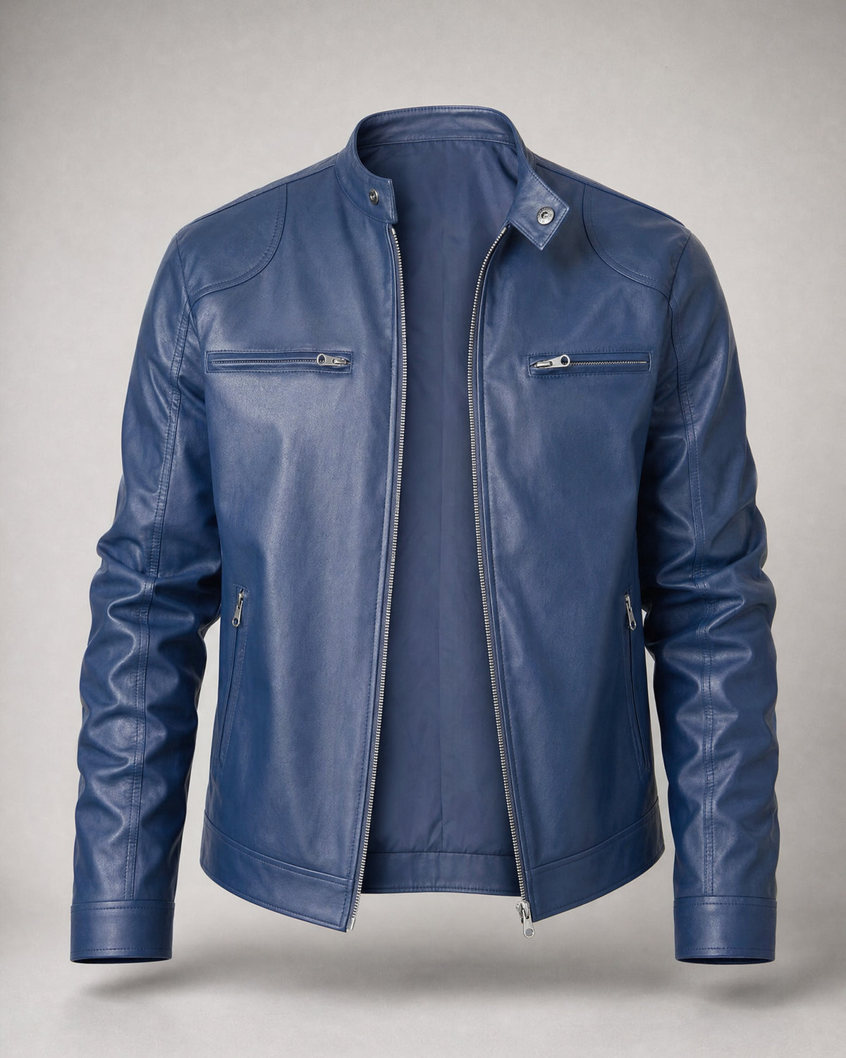 Men's Faux-Leather Racer Jacket in Blue | Belmorne