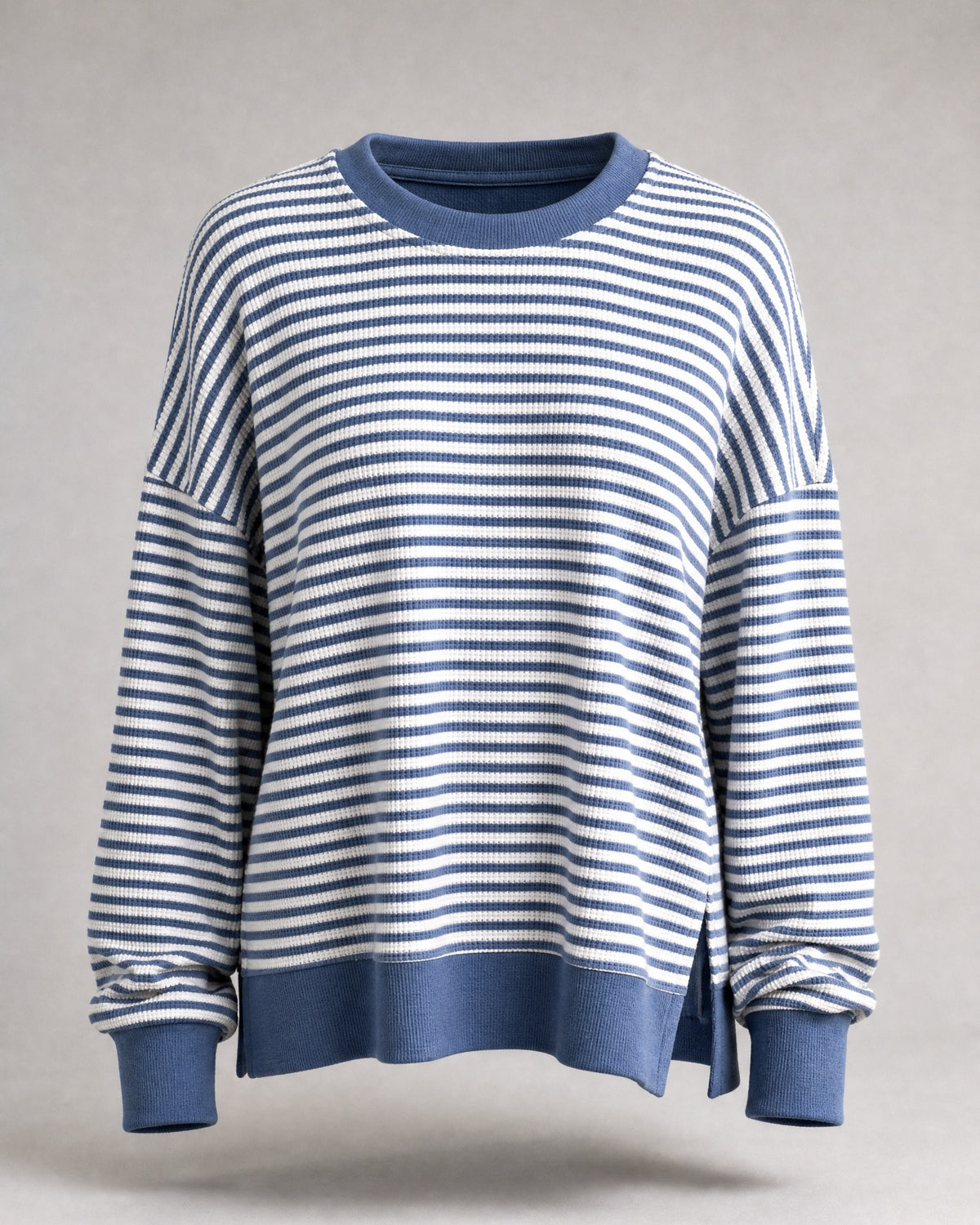 Women's Striped Waffle-Knit Pullover in Blue | Belmorne