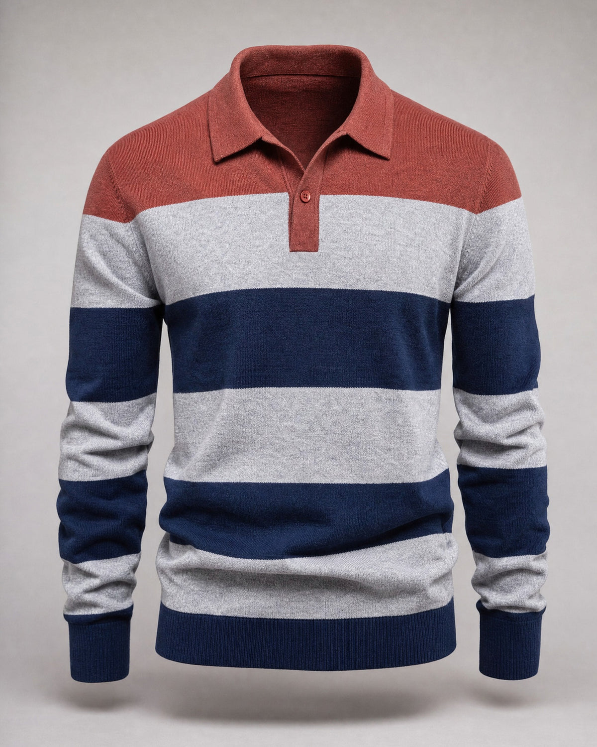 Men's Cotton Lapel-Collar Knit Sweater in Brick Red | Belmorne