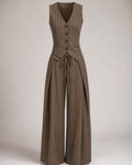 Women's Pinstripe Waistcoat and Wide-Leg Trouser Set in Brown Pinstripe | Belmorne