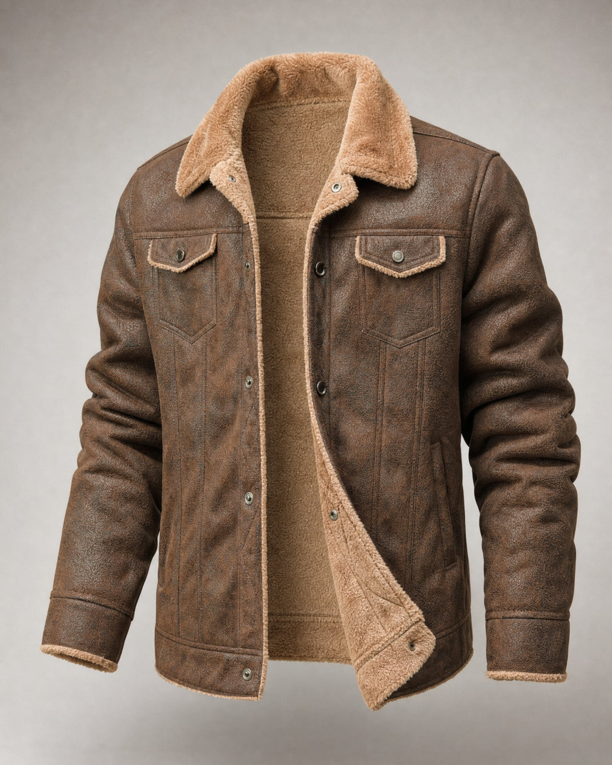 Men's Fleece-Lined Lapel Coat in Brown | Belmorne
