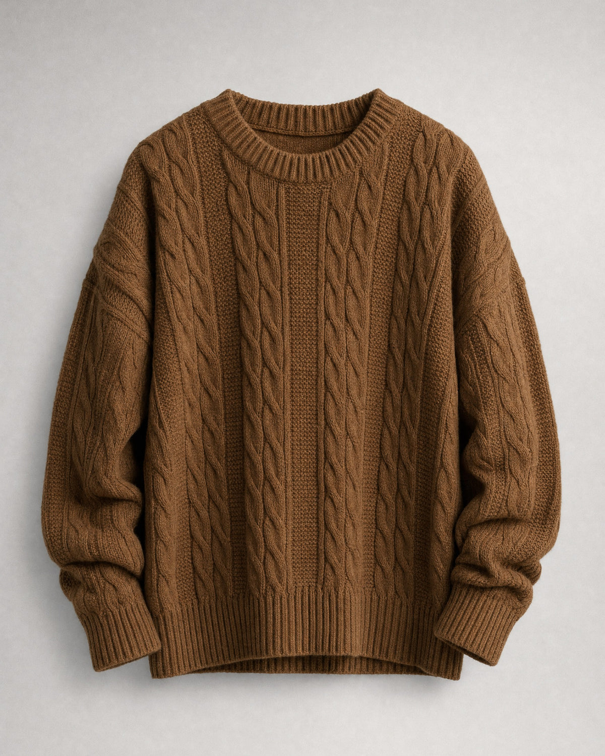 Men's Cable-Knit Crew-Neck Sweater in Brown | Belmorne
