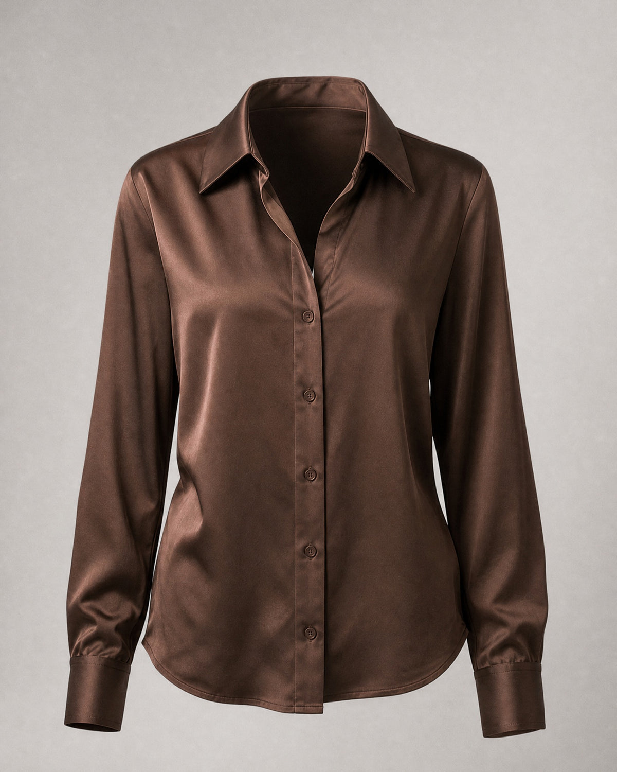 Women's Satin Button-Up Blouse in Brown | Belmorne