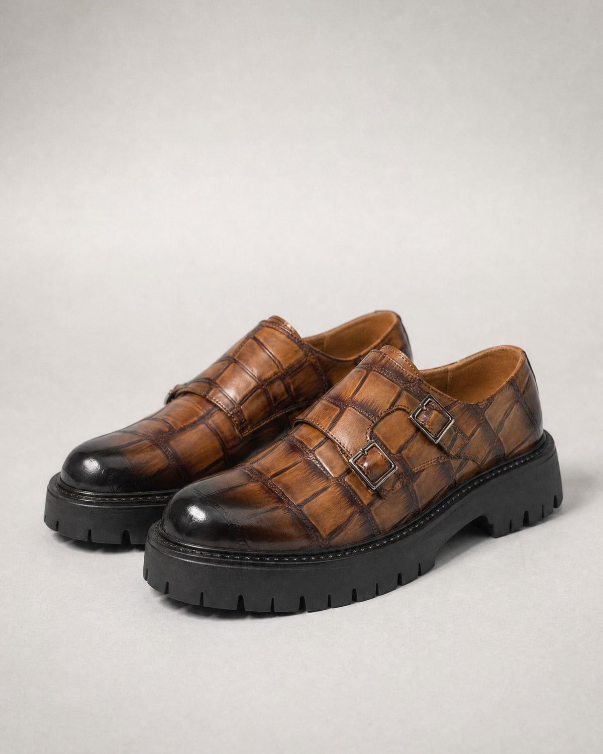 Men's Double Monk Strap Shoes in Brown | Belmorne