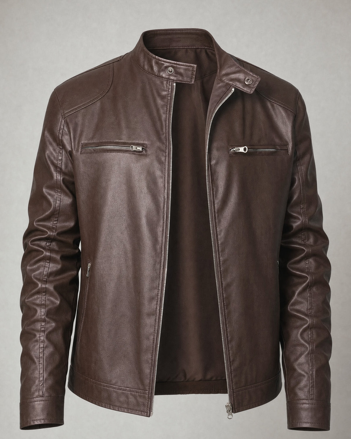Men's Faux-Leather Racer Jacket in Brown | Belmorne