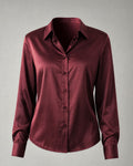 Women's Satin Button-Up Blouse in Burgundy | Belmorne
