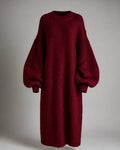 Women's Long Knit Sweater Dress in Burgundy | Belmorne