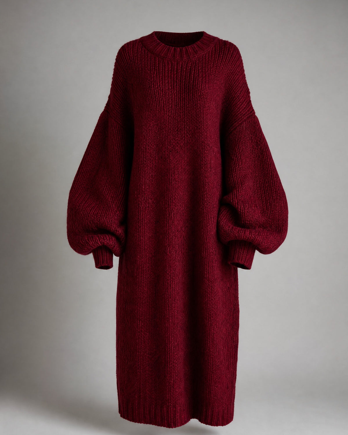 Women's Long Knit Sweater Dress in Burgundy | Belmorne