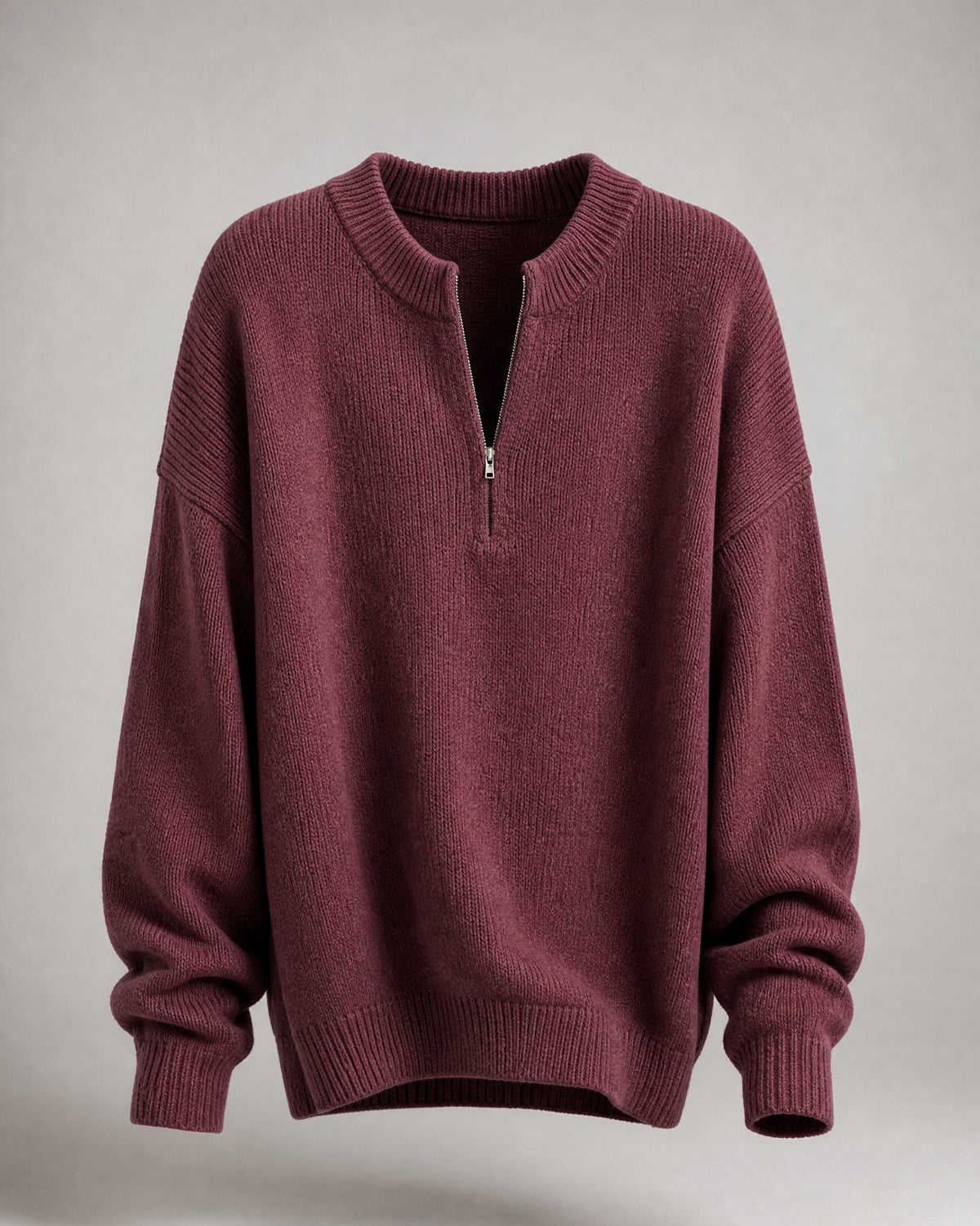 Women's Crew-Neck Half-Zip Sweater in Burgundy | Belmorne