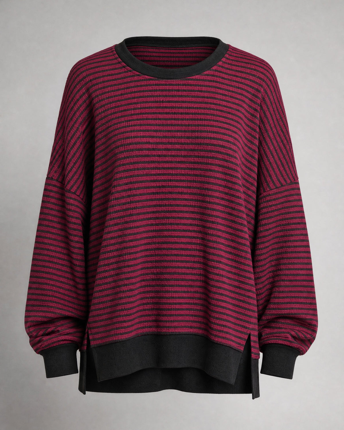 Women's Striped Waffle-Knit Pullover in Burgundy | Belmorne