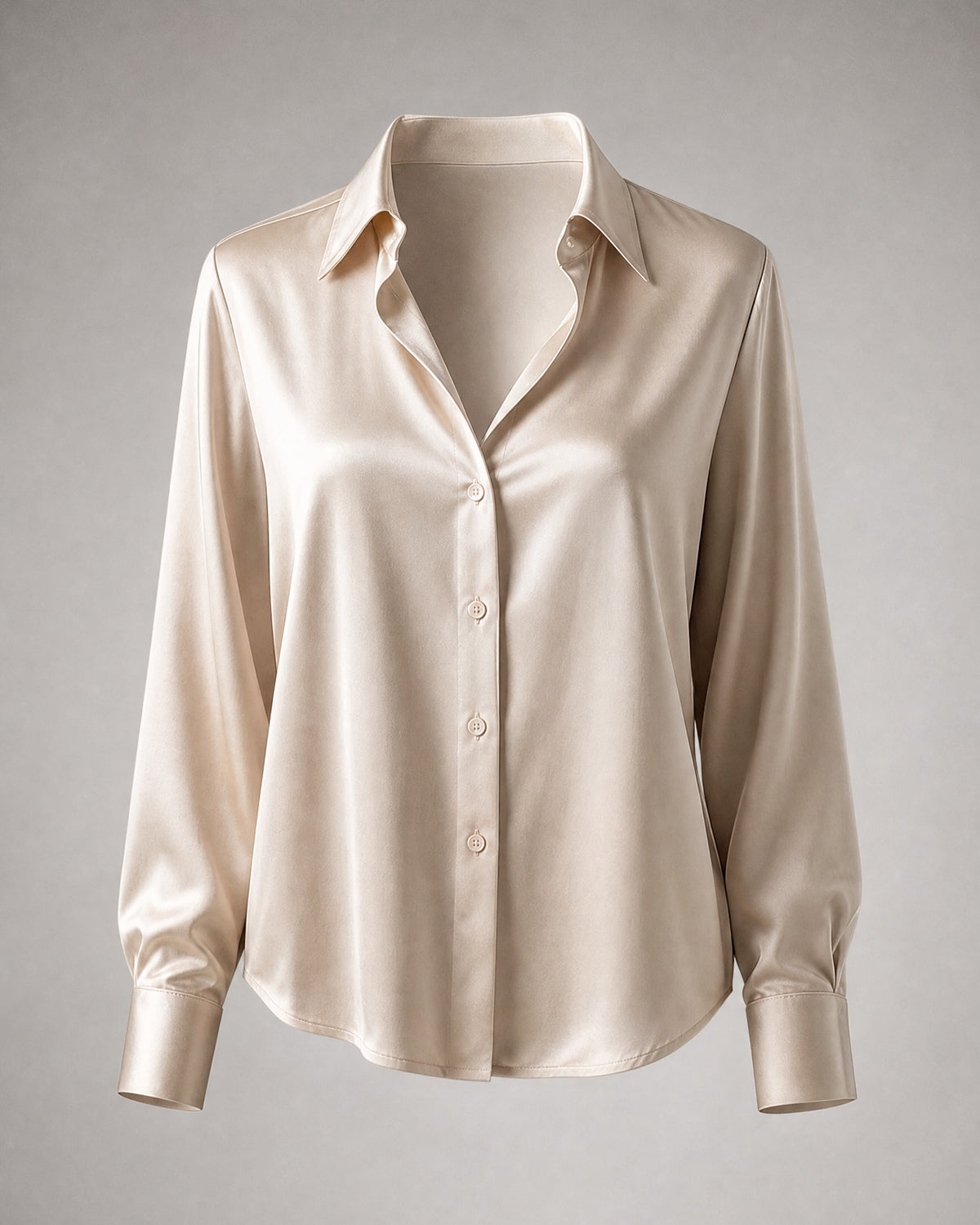Women's Satin Button-Up Blouse in Champagne | Belmorne