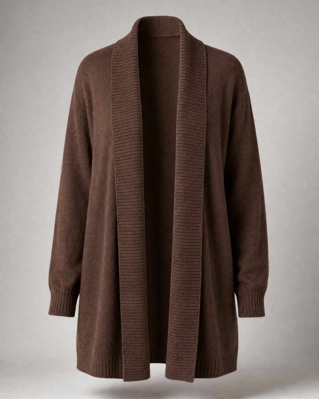 Women's Shawl-Collar Long Cardigan in Coffee Brown | Belmorne