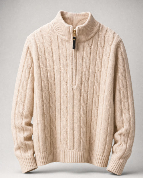 Men's Cable-Knit Half-Zip Sweater in Cream | Belmorne