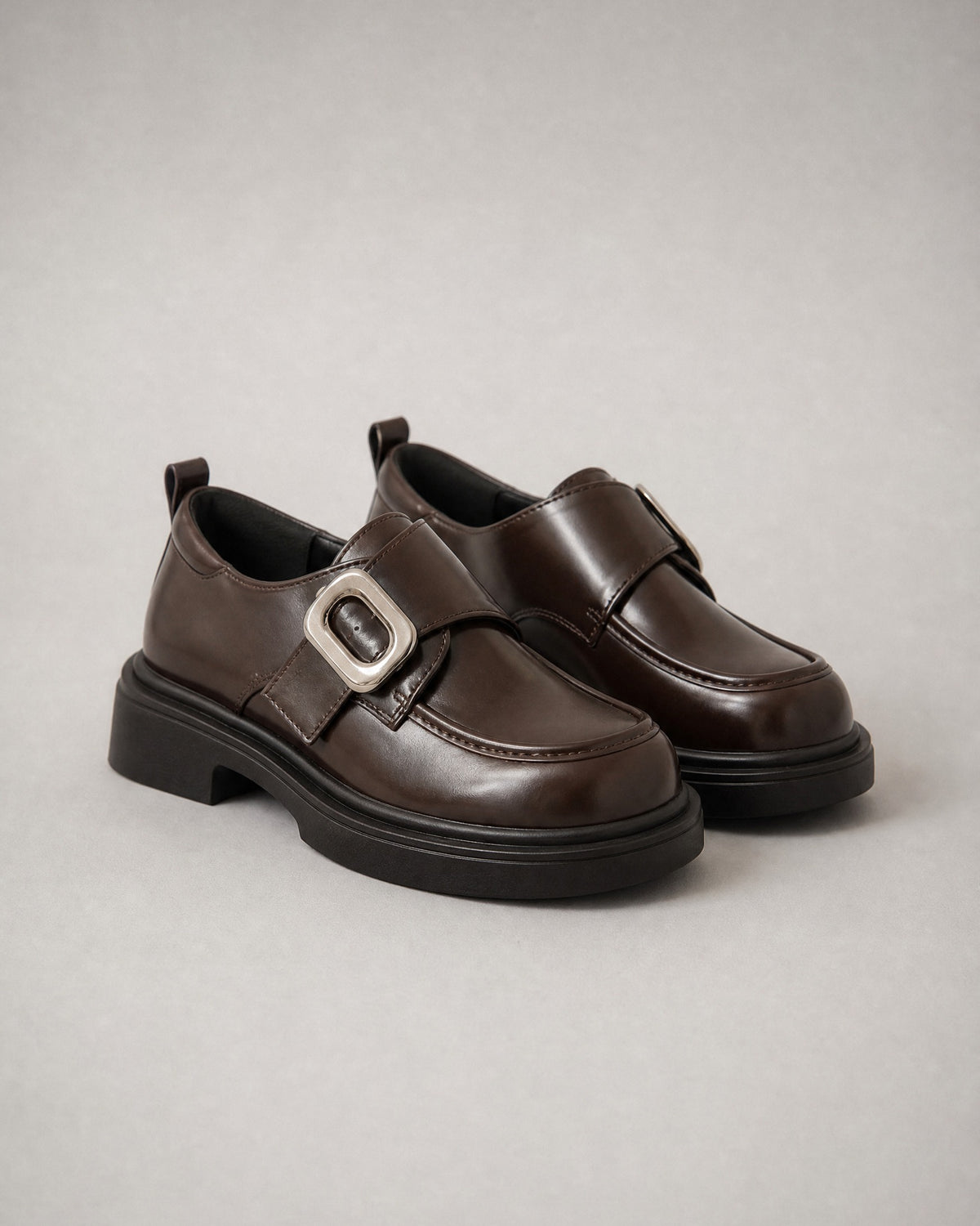 Women's Buckle Platform Loafers in Dark Brown | Belmorne
