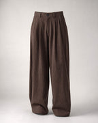 Men's Double-Pleat Wide-Leg Trousers in Dark Brown | Belmorne