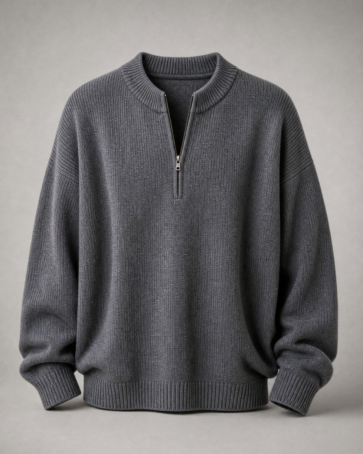 Women's Crew-Neck Half-Zip Sweater in Dark Grey | Belmorne