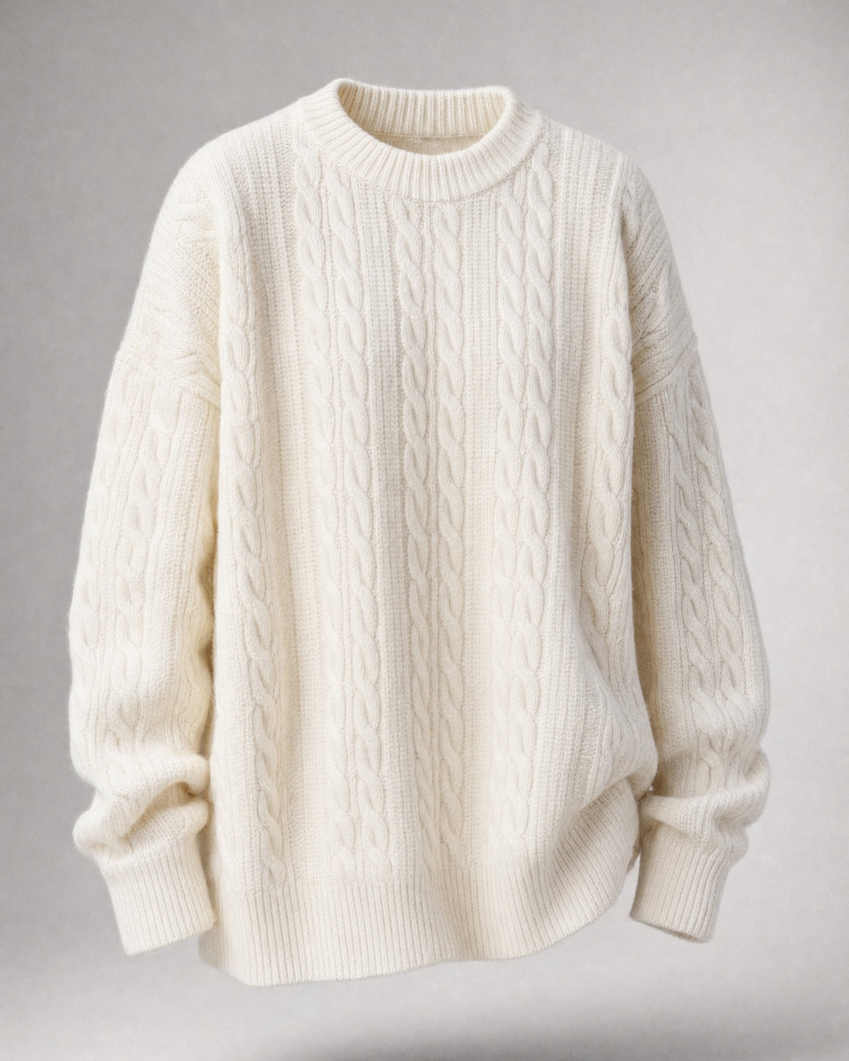 Men's Cable-Knit Crew-Neck Sweater in Ecru | Belmorne