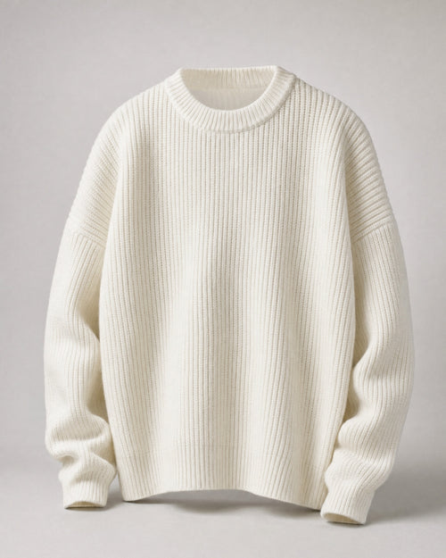 Men's Chunky Knit Crew-Neck Sweater in Ecru | Belmorne