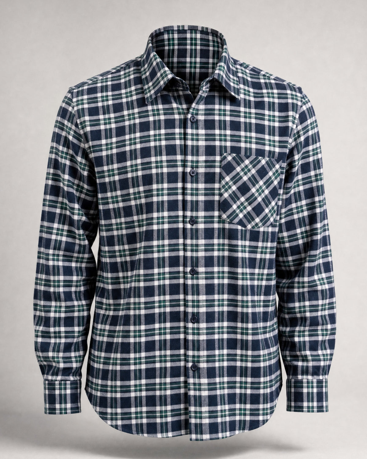 Men's Brushed Cotton Flannel Shirt in Green Check | Belmorne