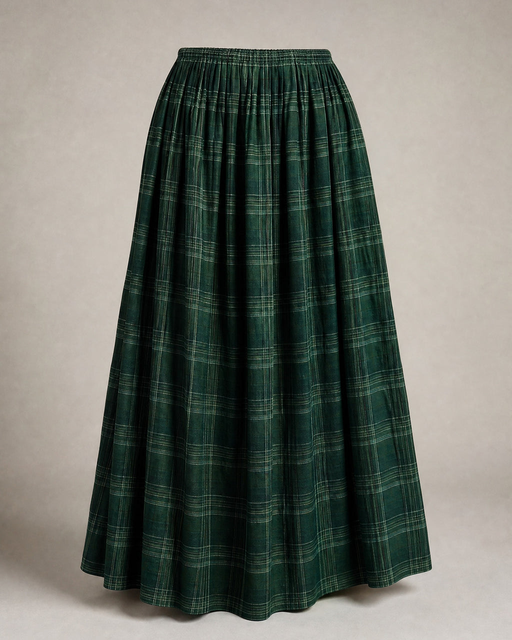 Women's Plaid Pleated Maxi Skirt in Green Plaid | Belmorne