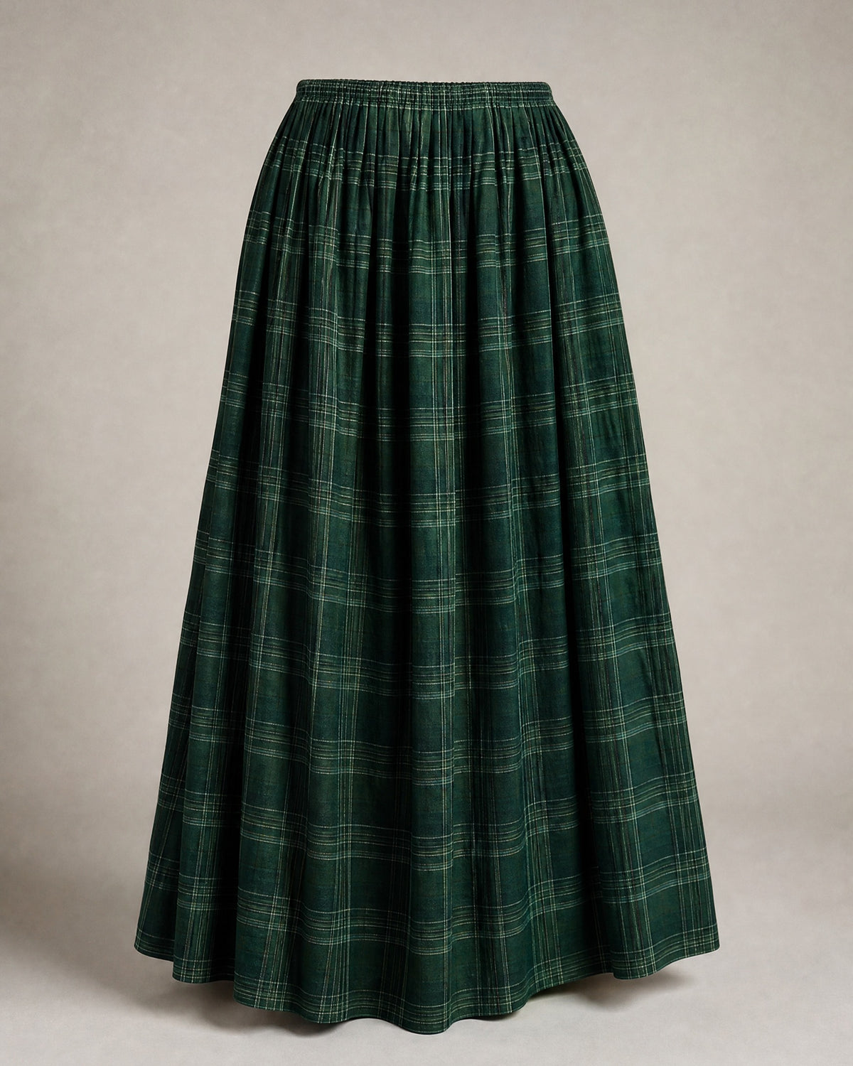 Women's Plaid Pleated Maxi Skirt in Green Plaid | Belmorne