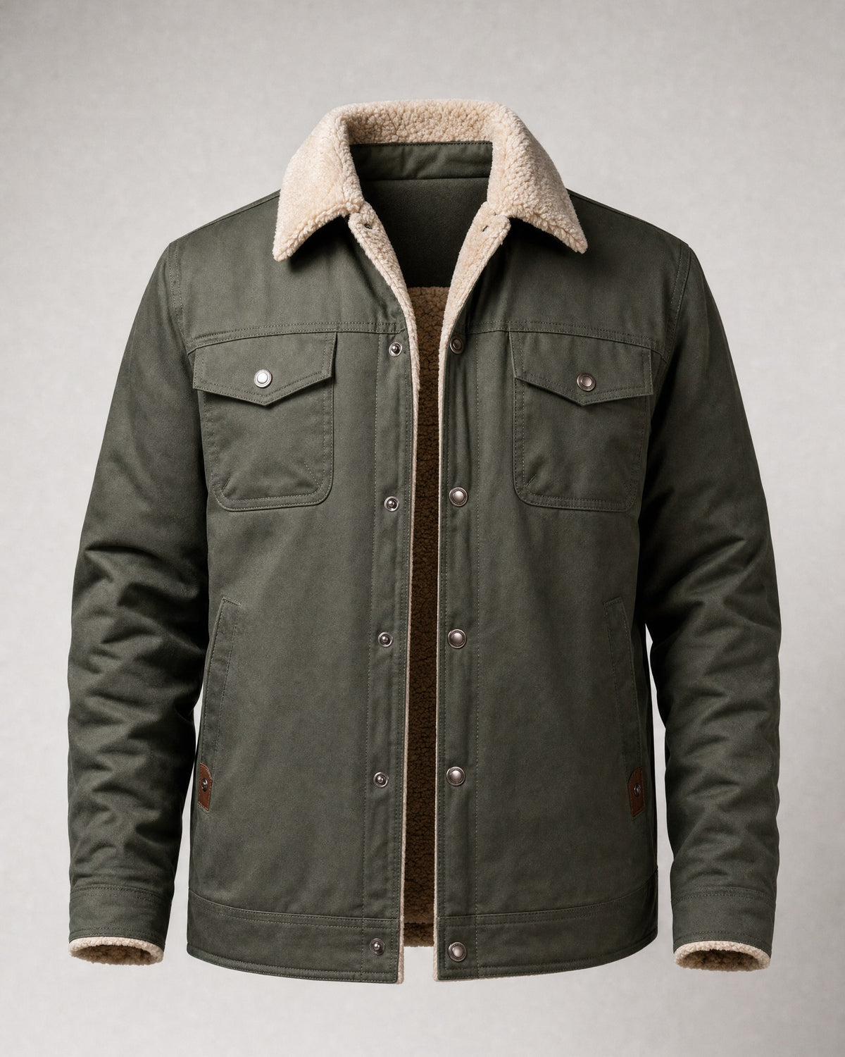 Men's Sherpa-Lined Trucker Jacket in Green | Belmorne