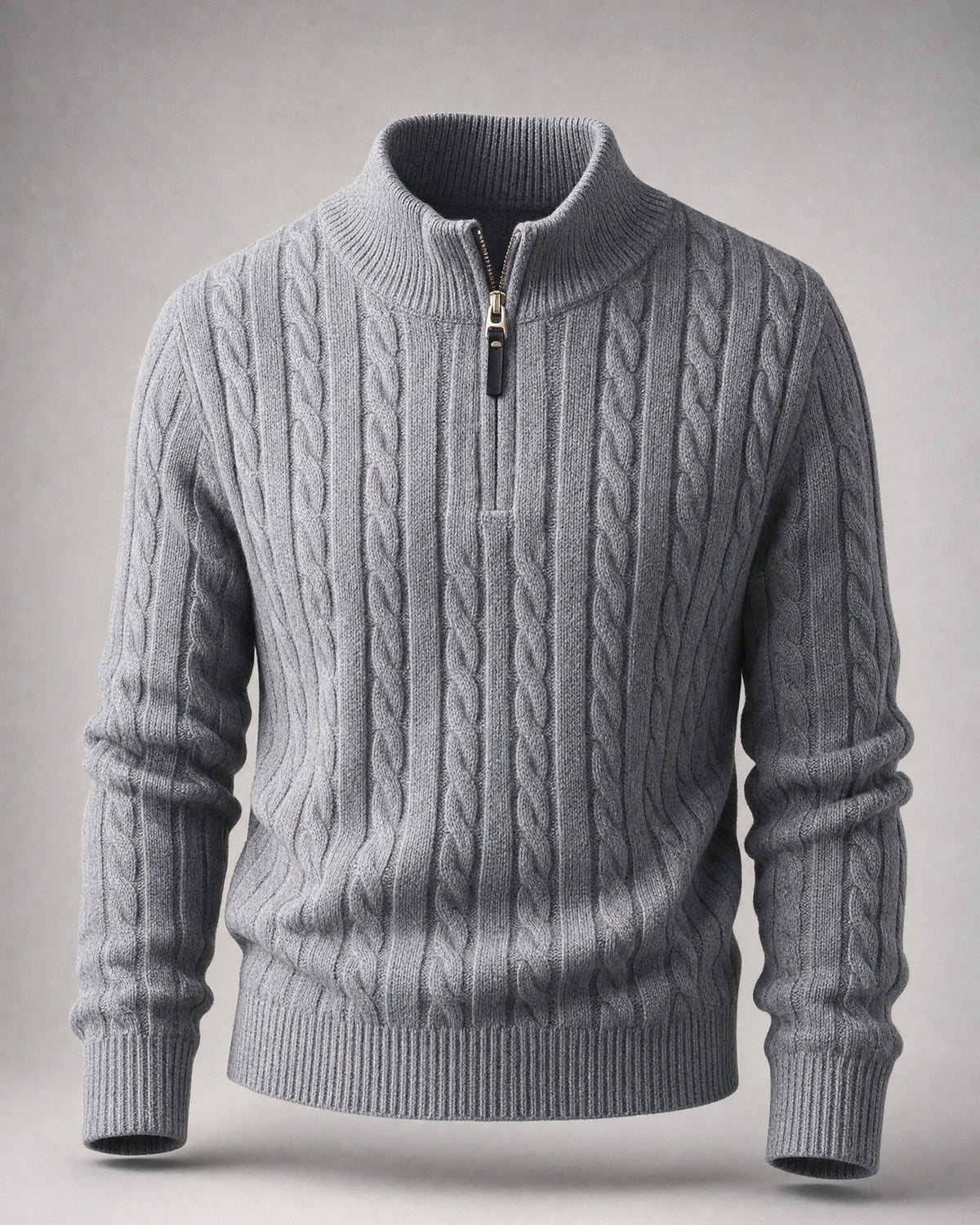 Men's Cable-Knit Half-Zip Sweater in Grey | Belmorne