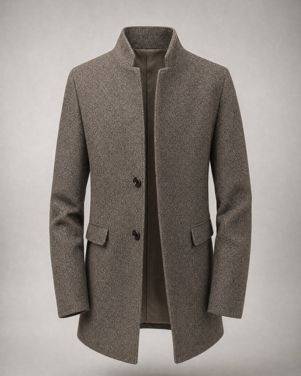 Men's Wool Stand-Collar Coat in Khaki | Belmorne