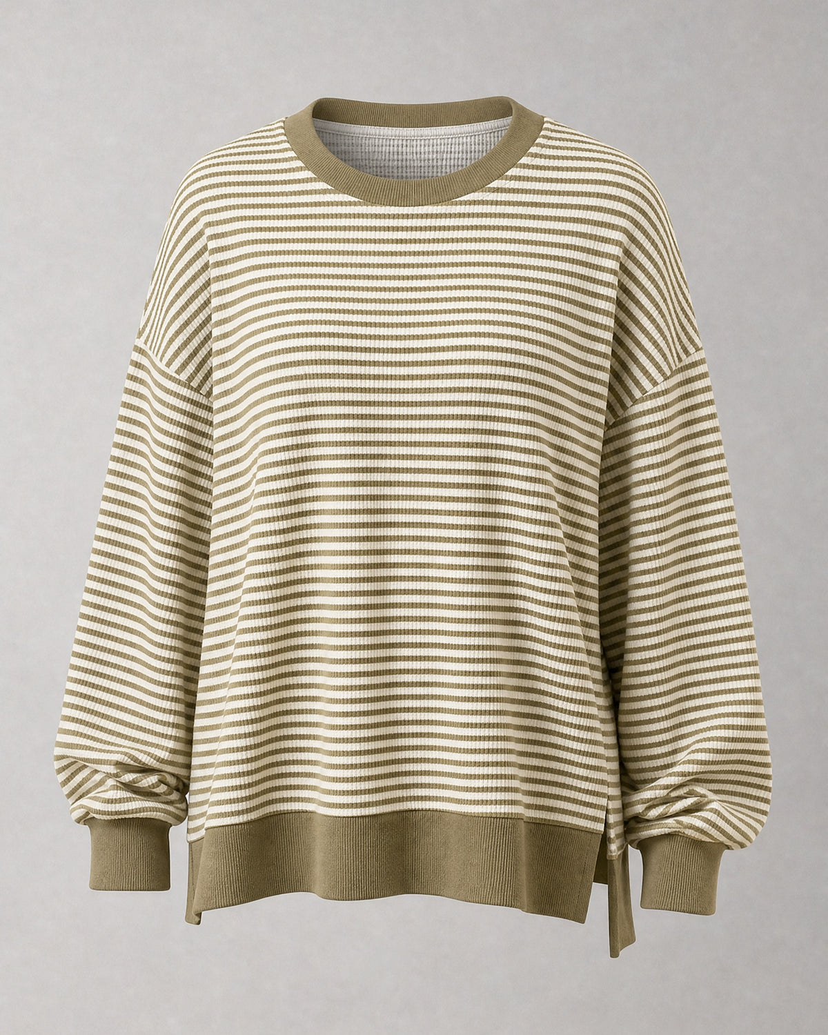 Women's Striped Waffle-Knit Pullover in Khaki | Belmorne