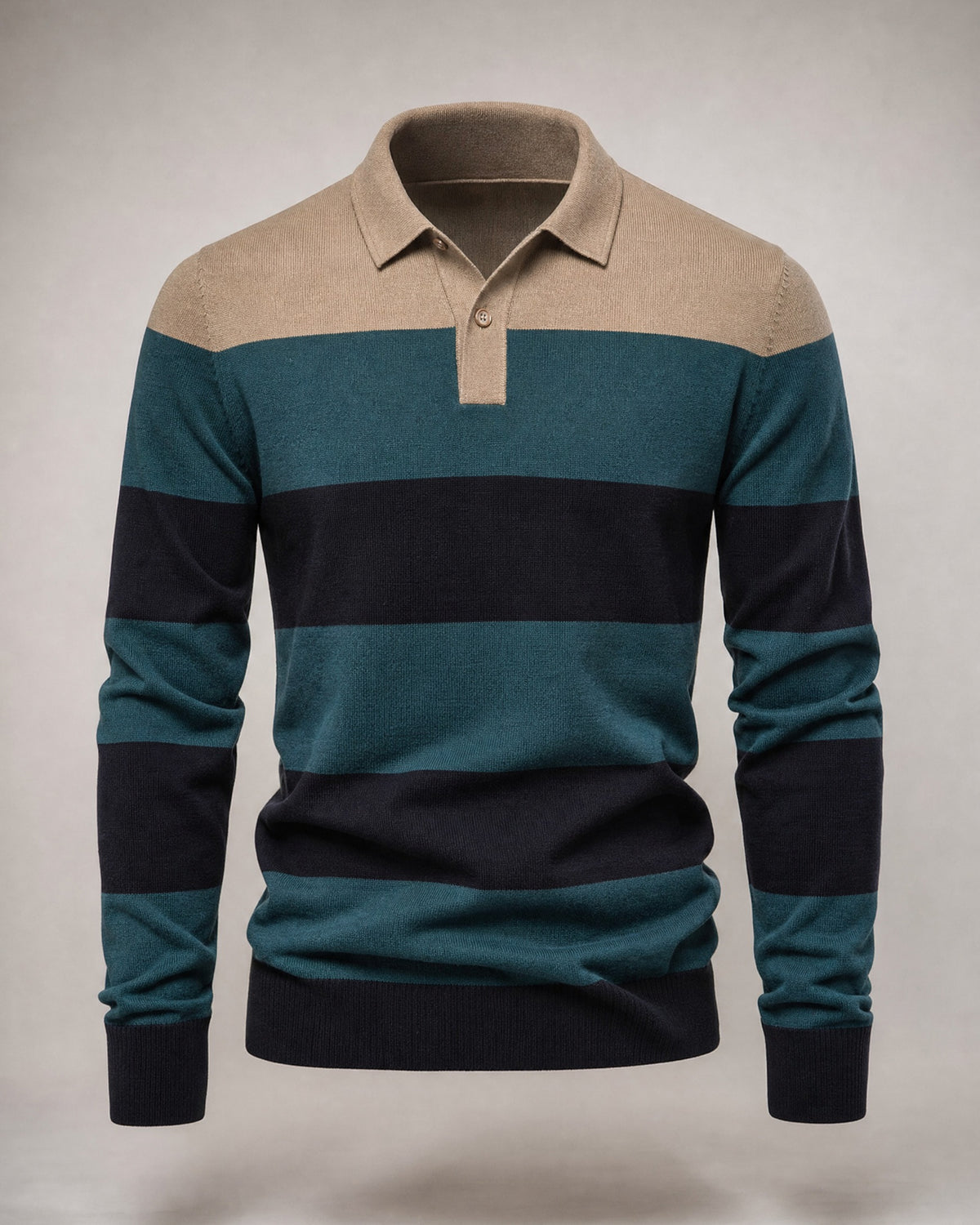 Men's Cotton Lapel-Collar Knit Sweater in Khaki | Belmorne