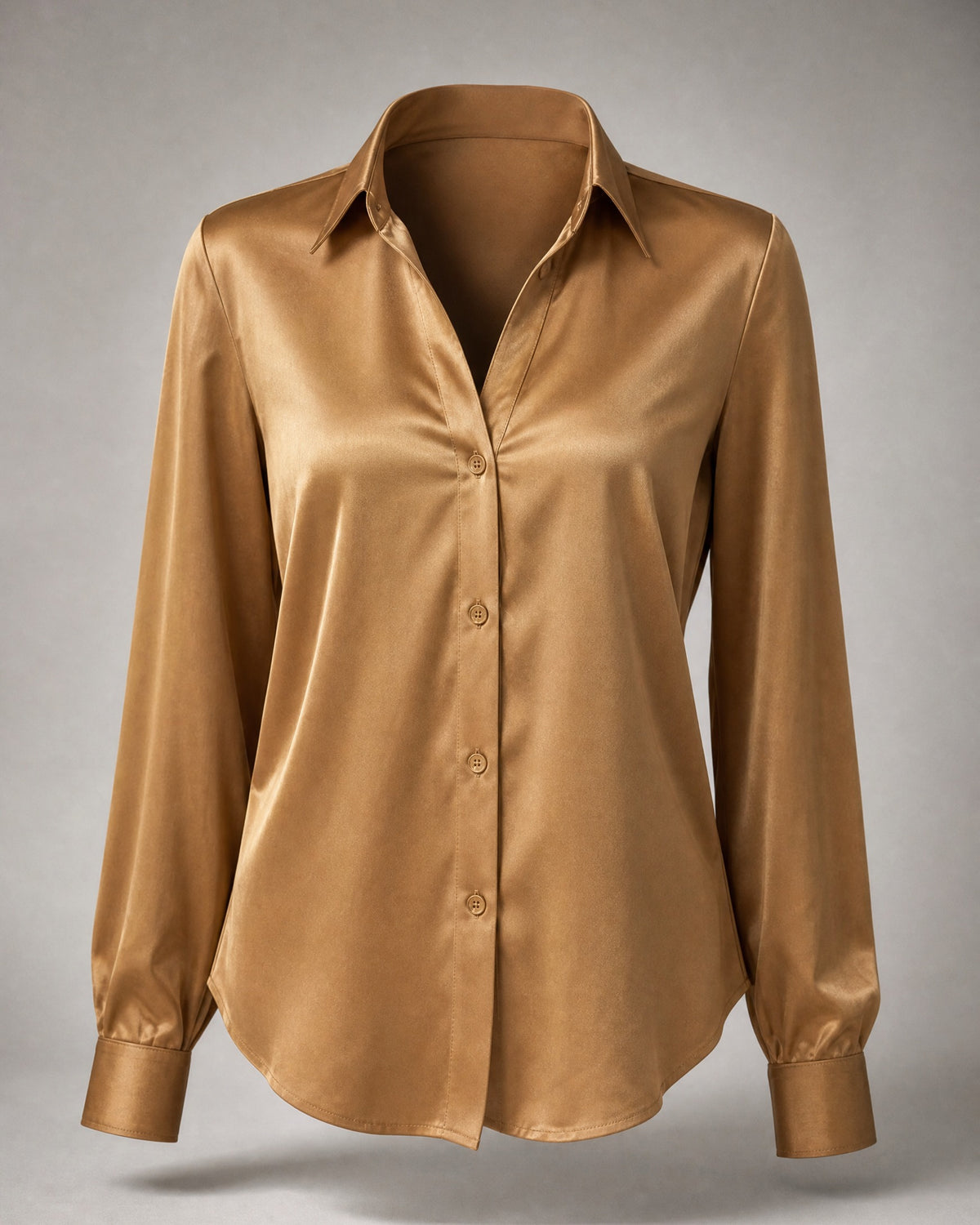 Women's Satin Button-Up Blouse in Khaki | Belmorne