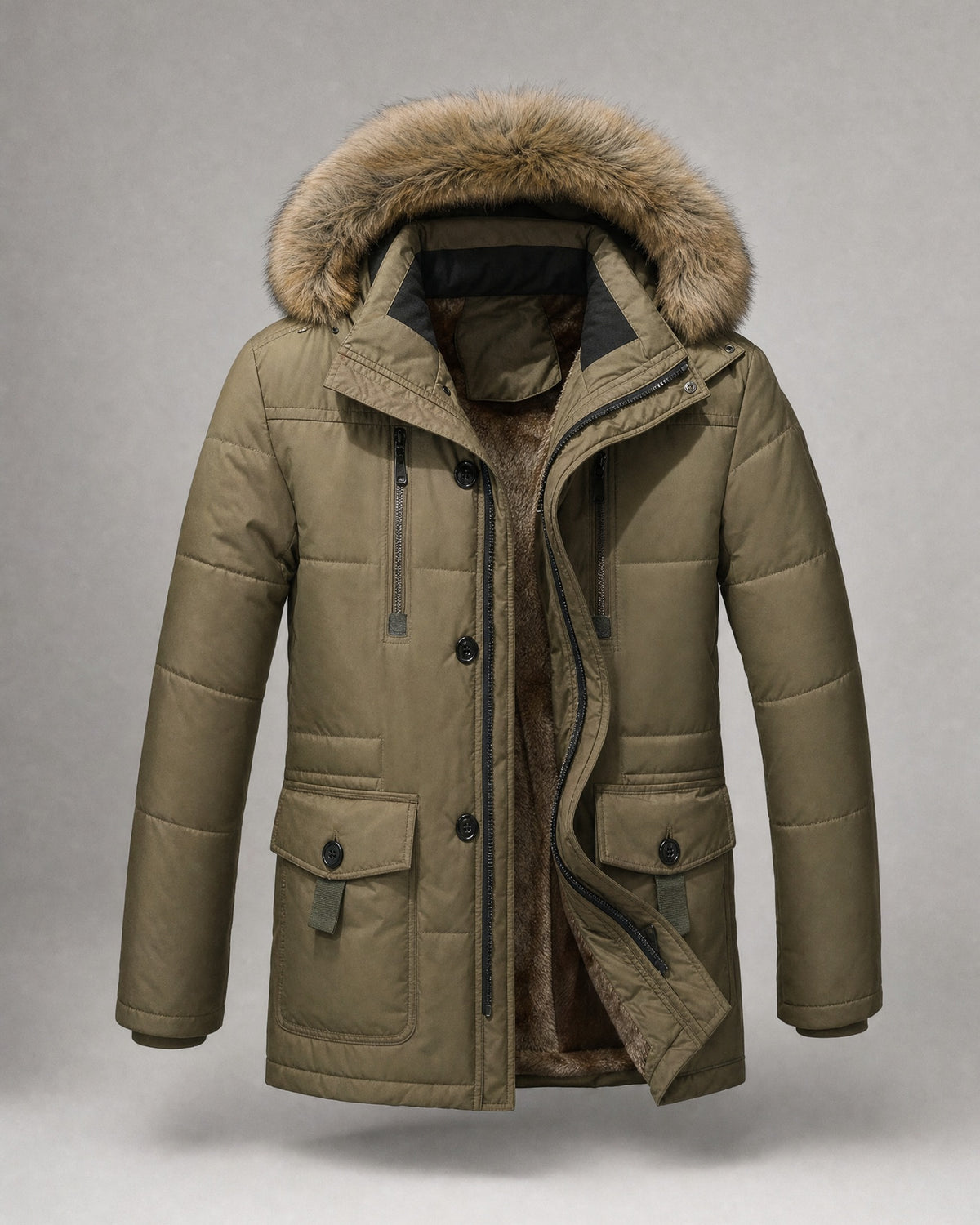 Men's Hooded Padded Parka in Khaki | Belmorne