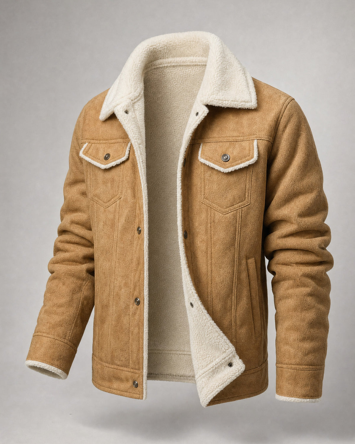 Men's Fleece-Lined Lapel Coat in Khaki | Belmorne