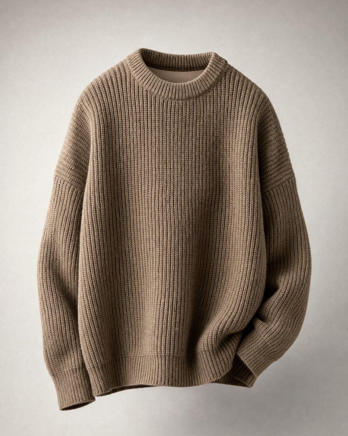 Men's Chunky Knit Crew-Neck Sweater in Khaki | Belmorne