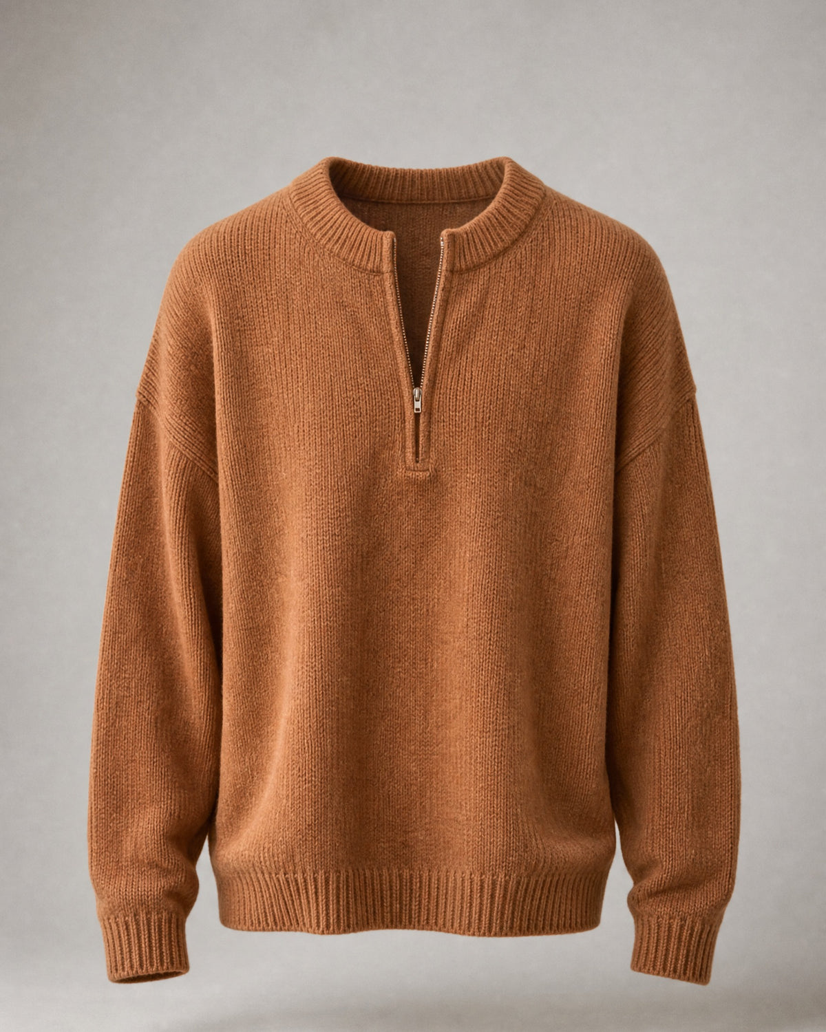 Women's Crew-Neck Half-Zip Sweater in Light Brown | Belmorne