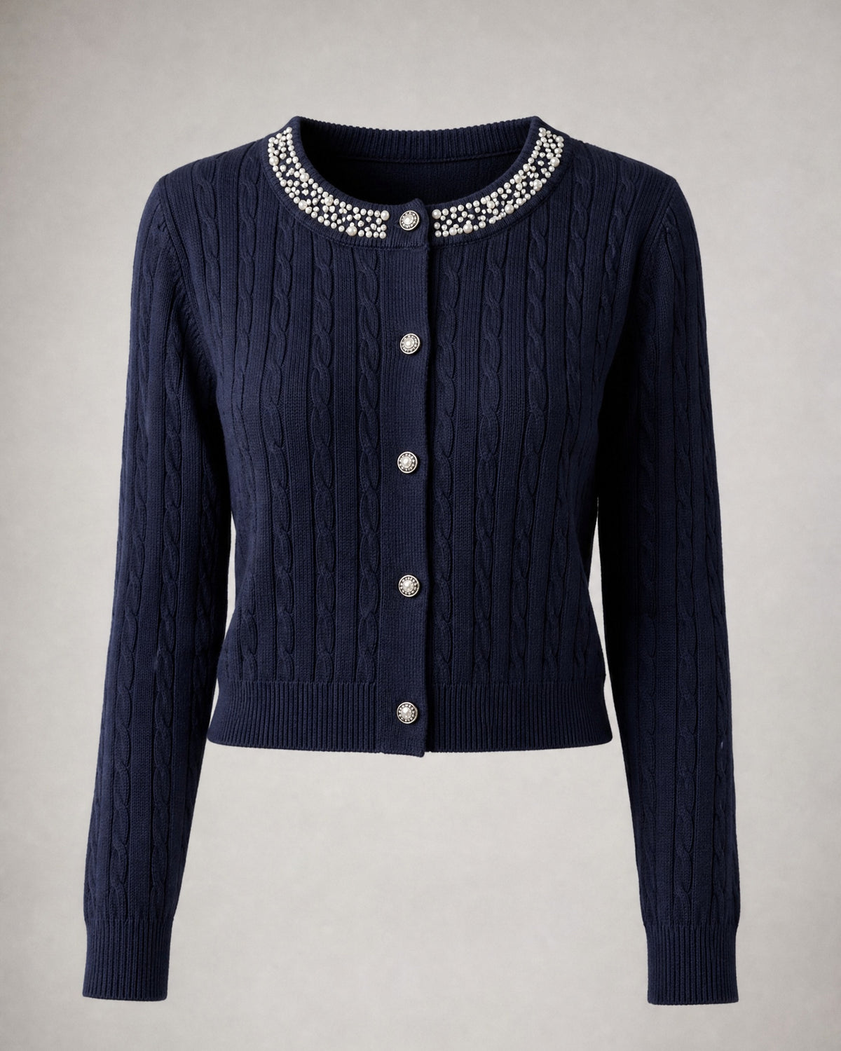 Women's Cropped Cable-Knit Cardigan in Navy | Belmorne