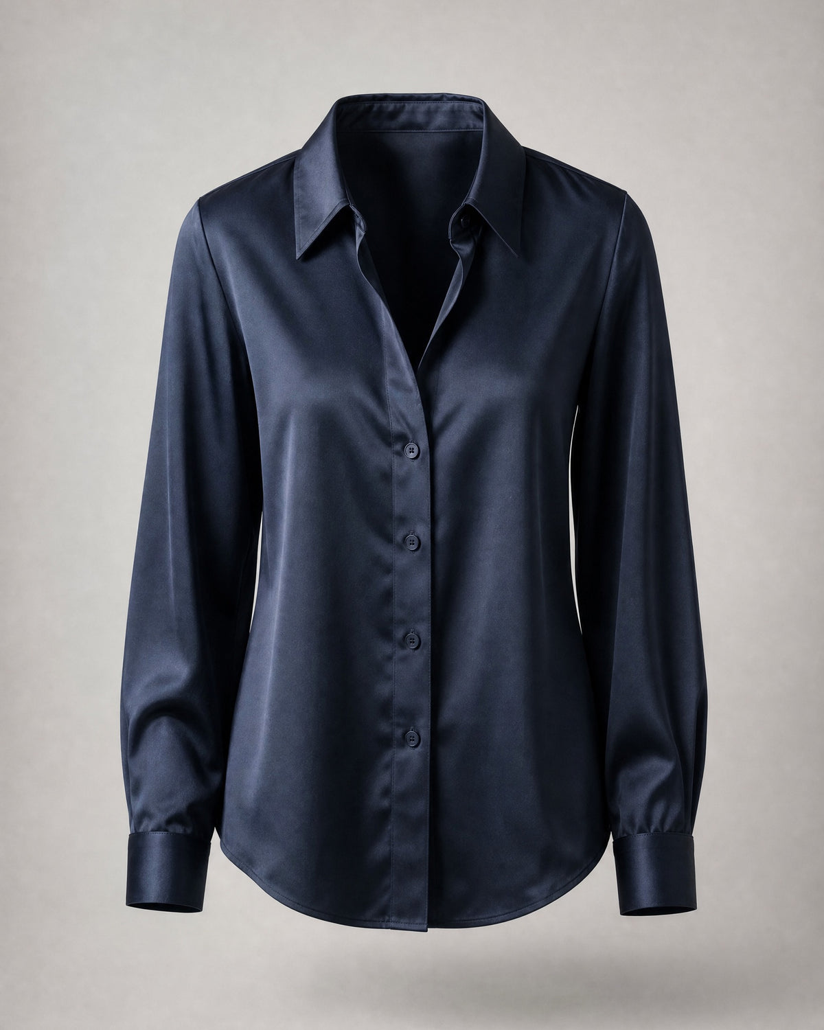 Women's Satin Button-Up Blouse in Navy | Belmorne